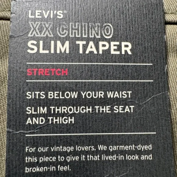 Levi's XX Chino Slim Taper 31x32 Green Stretch Mens PantsKhaki Garment Dyed